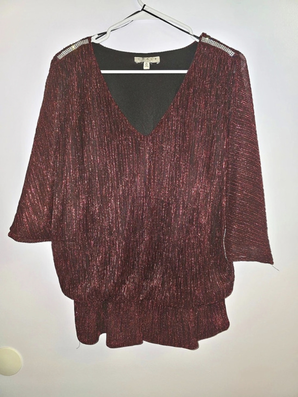 Chaus Metallic Tunic Top in Burgundy & Black XL